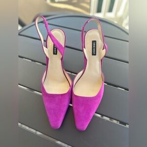 Nine West Suede Women's Hurry Snip Toe Heeled Slingback Pumps